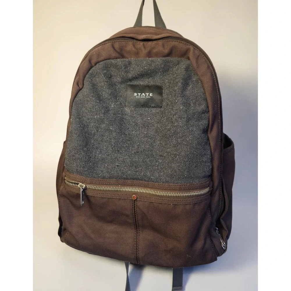 State Backback Evans Double‎ Pocket Limited Edition Brown Gray Adult Size Laptop